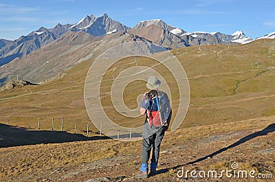 Hiker in the Mountains Stock Photo