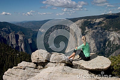 Hiker Overlooking Yosemite Valley I Stock Photo