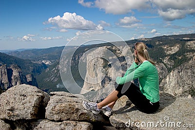 Hiker Overlooking Yosemite Valley II Stock Photo