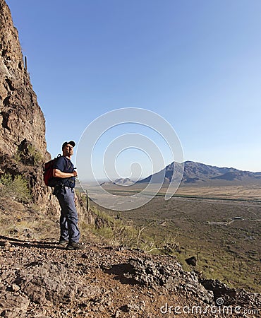 A Hiker in Picacho Peak State Park, Arizona Stock Photo