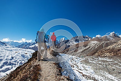 Hiker on the trek in Himalayas, Khumbu valley Stock Photo