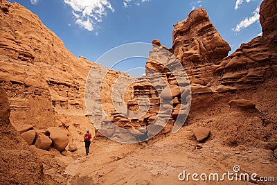 Hiker visit Goblin valley state park in Utah, USA Stock Photo