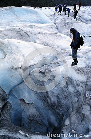 Hikers on Glacier Stock Photo