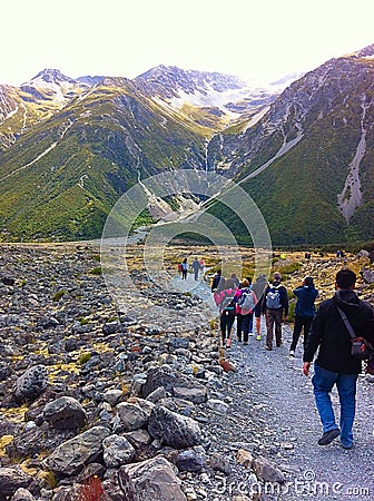Hikers heading to the mountains, New Zealand Editorial Stock Photo
