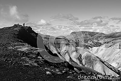 Hikers on the Laugavegur Trail, Landmannalaugar, Iceland Editorial Stock Photo