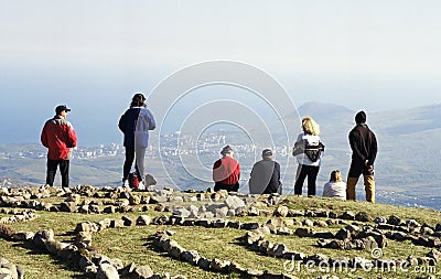 Hikers on a mountain Stock Photo