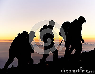 Hikers on Mt Fuji Stock Photo