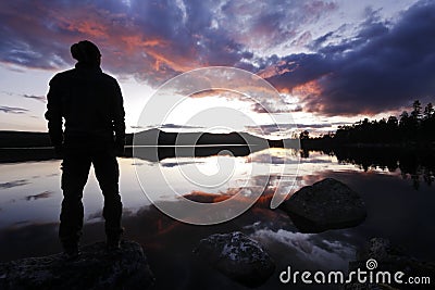 Hikers Silhouette he wilderness of Sweden Stock Photo
