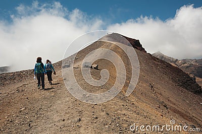 Hikers at Tongariro crossing Stock Photo