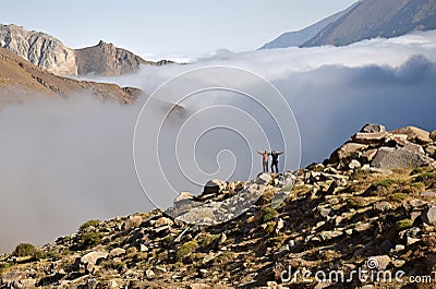 Alborz Mountain Range, on Top of Clouds Stock Photo