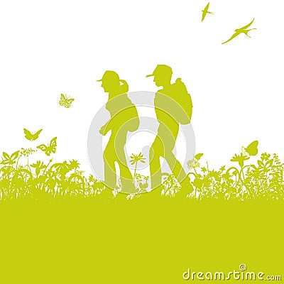 Hikers on the trail Vector Illustration