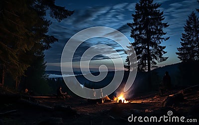 Hikers Trekking through a Forest Trail Stock Photo