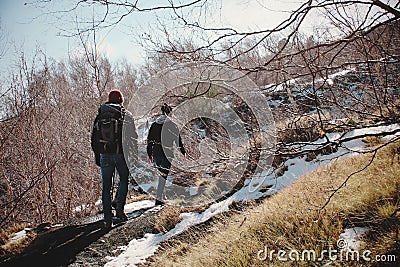 Hikers Walking In Winter Editorial Stock Photo