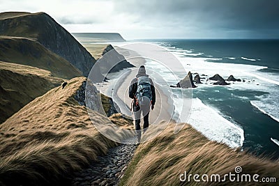 Hiking along the north sea coast, created with Generative AI technology Stock Photo