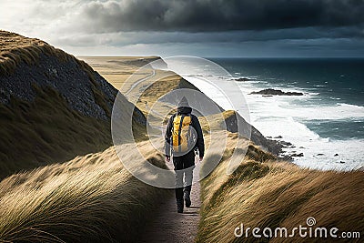 Hiking along the north sea coast, created with Generative AI technology Stock Photo