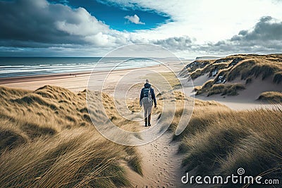 Hiking along the north sea coast, created with Generative AI technology Stock Photo
