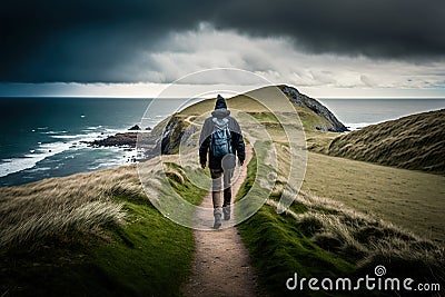 Hiking along the north sea coast, created with Generative AI technology Stock Photo