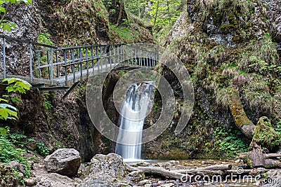 Hiking area, Janosik holes, valley consisting of few narrow gorges located in nature reserve Rozsutec, with numerous waterfalls Stock Photo