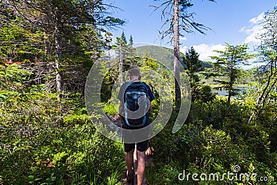 Hiking around Lonesome Lake, New Hampshire in the Summer Stock Photo