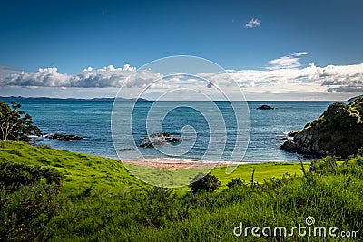 Hiking on the beautiful coast of Doubtless Bay in the Far North of New Zealand Stock Photo