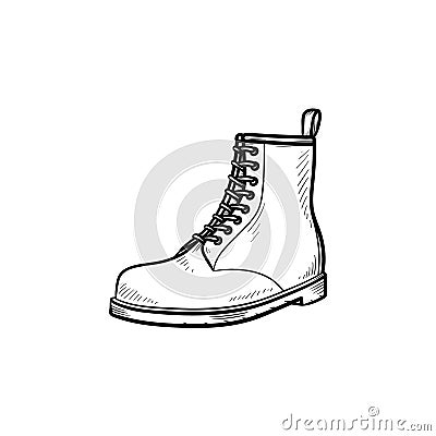 Hiking boot hand drawn outline doodle icon. Vector Illustration