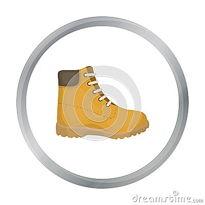 Hiking boots icon in cartoon style isolated on white background. Shoes symbol stock vector illustration. Vector Illustration