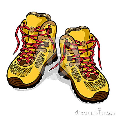 Hiking boots isolate, color sketch, doodle Vector Illustration