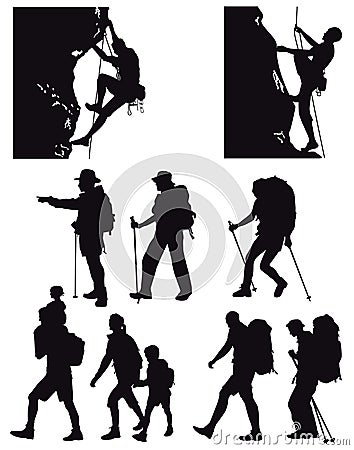 Hiking and climbing silhouettes Vector Illustration