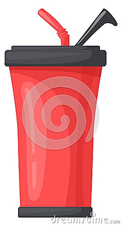 Hiking cup with straw. Thermo container cartoon icon Vector Illustration