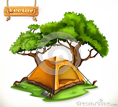 Hiking dome tent. Camping, vector icon Vector Illustration