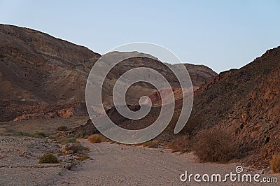 Hiking in evening in mountains, Israel Stock Photo