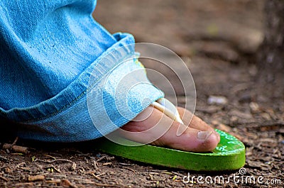 Hiking in Flip Flops Stock Photo