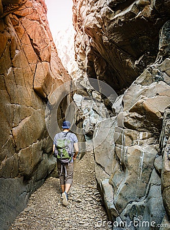 Hiking in Hajar Mountains in UAE Stock Photo