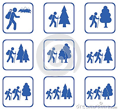 Hiking icons set Vector Illustration