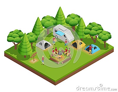 Hiking Isometric Composition Vector Illustration