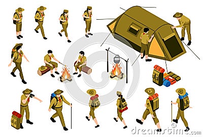 Hiking Isometric Set Vector Illustration