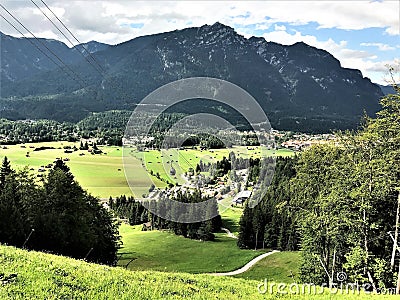 Hiking in Bavaria Germany Mountain Views/ Wandern in Bayern Berge Stock Photo
