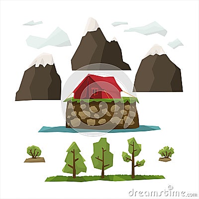 Hiking Landscape Elements Vector Illustration Set Vector Illustration