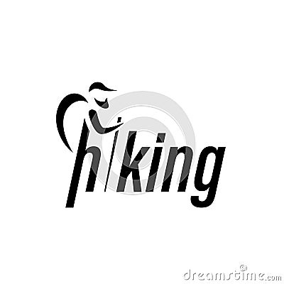 Hiking logo simple line silhouette with tex Vector Illustration