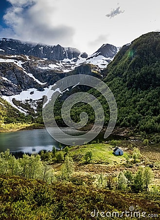 hiking in magnificent mountain landscape Stock Photo