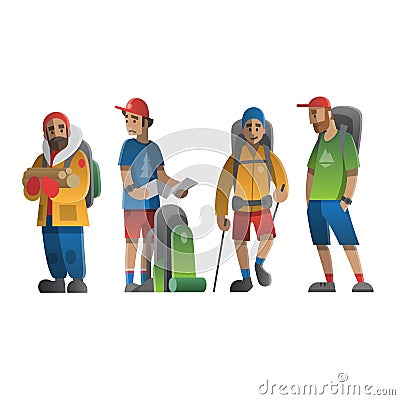 Hiking man characters vector set. Vector Illustration