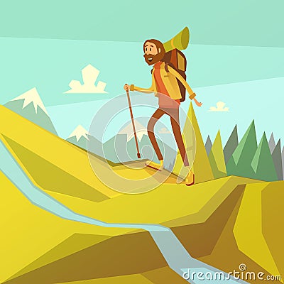 Hiking And Mountaineering Illustration Vector Illustration