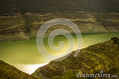 Hiking in the mountains through the valleys to Alassa Dam Stock Photo