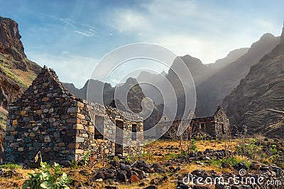 Hiking path in Santo Antao, Cape Verde Stock Photo