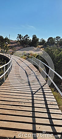 Hiking the path less traveled and wooden bridges in Colorado Stock Photo