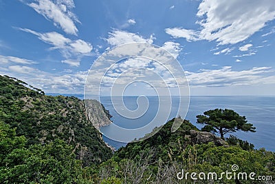 Hiking portofino san fruttuoso trail by the sea landscape Stock Photo