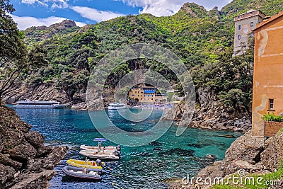 Hiking portofino san fruttuoso trail by the sea landscape Stock Photo