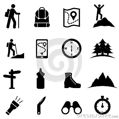 Hiking, recreation and leisure icon set Vector Illustration