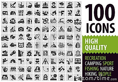 Hiking set black icons. signs and symbols Vector Illustration