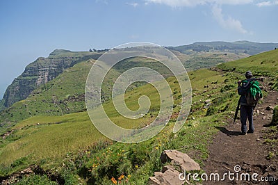 Hiking in the Simien Mountains with Scout, Ethiopia Editorial Stock Photo